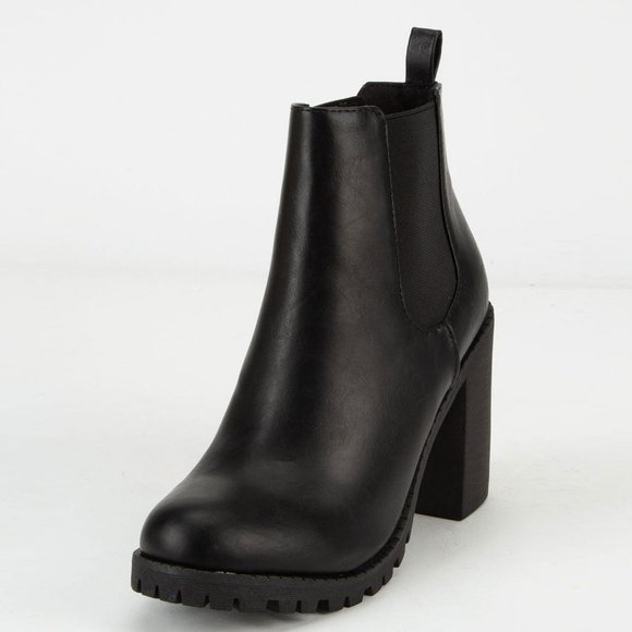 HP💃 Black Round Toe Chelsea Ankle Boot Booties Chunky Block Heel Lug Platform - Picture 2 of 5